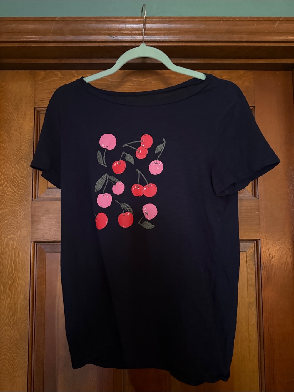 LOFT Navy Tee with Red and Pink Cherry Graphic